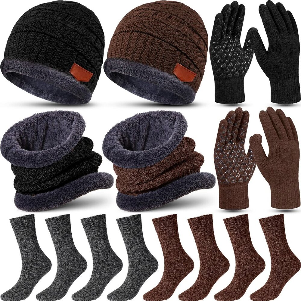 Winter Accessories Set Knit Slouchy Beanie Touchscreen Gloves Socks